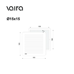 Větrací mřížka černá 15x15 VAIRA – rozměry / technický výkres