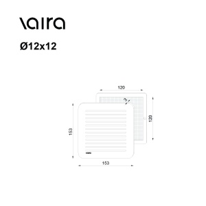 Větrací mřížka černá 12x12 VAIRA – rozměry / technický výkres