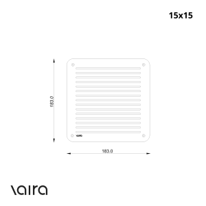 Větrací mřížka nerezová 15x15 VAIRA – rozměry / technický výkres