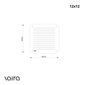 Větrací mřížka nerezová 12x12 VAIRA – rozměry / technický výkres