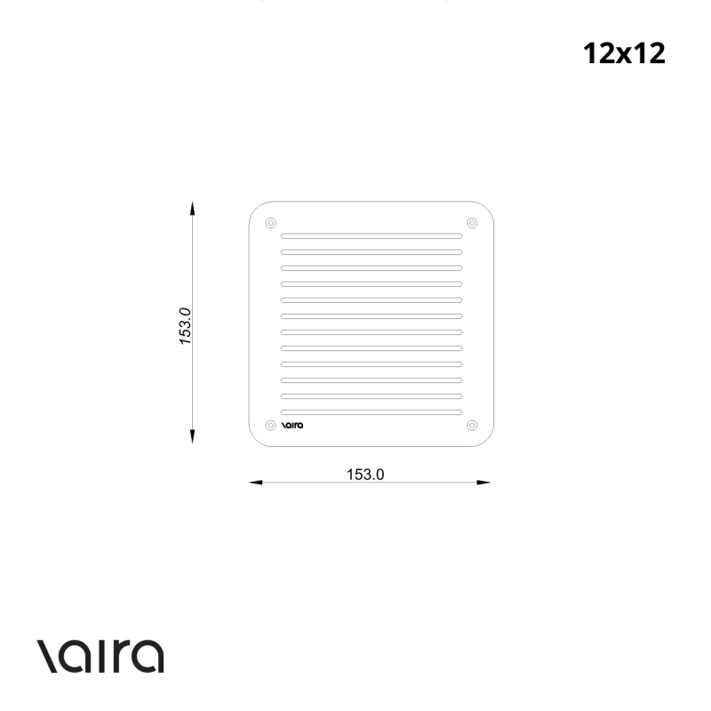 Větrací mřížka nerezová 12x12 VAIRA – rozměry / technický výkres